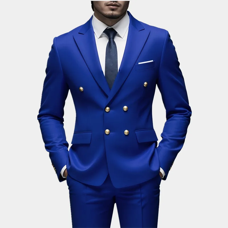 

Мужской премиальный двубортный костюм Slim Fit из 2 предметов: пиджак и брюки для свадьбы и выпускного вечера