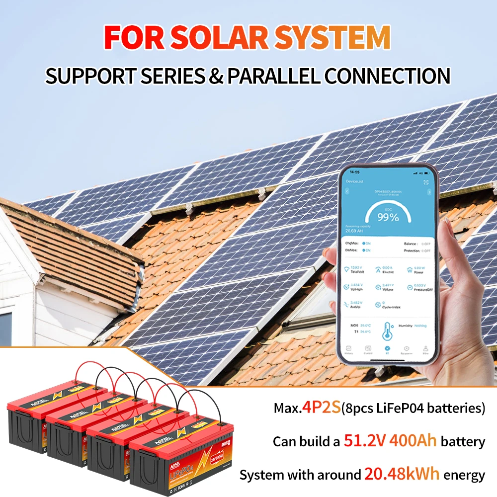 

Bluetooth 24V 100Ah Lithium Battery LiFepo4 Batteries with Low Temperature Protection BMS 100A 2560Wh Rechargeable for Motorhome