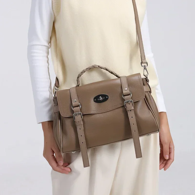 

Women's Cow Leather Shoulder Bags Ladies Soft Cowhide Fashion Luxury Design Bag Female Retro Cute Tote Handbags High Quality New