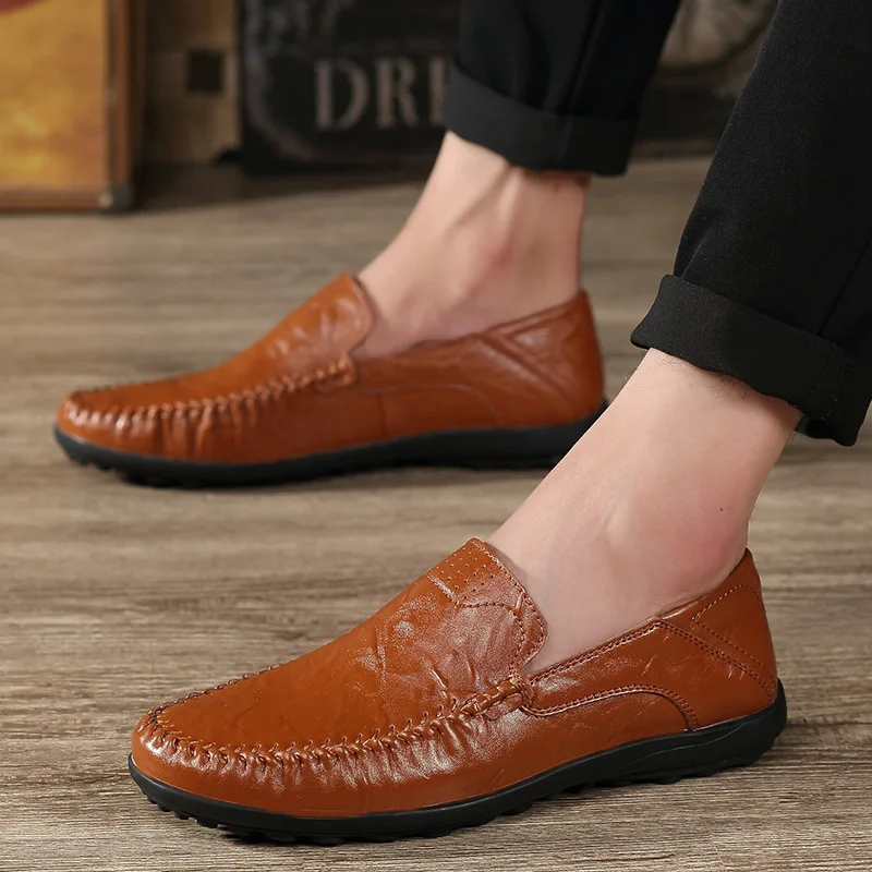 Genuine Leather Doug Men's Shoes Flat Bottom Large Size Casual Shoes Business Popular Outdoor Business Leisure Moccasins