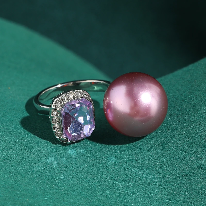 

Vintage Jewelry Pink Rings For Woman Pearl Violet Crystal Ball Open Adjustable High Quality Wedding Bridal Accessories 2026