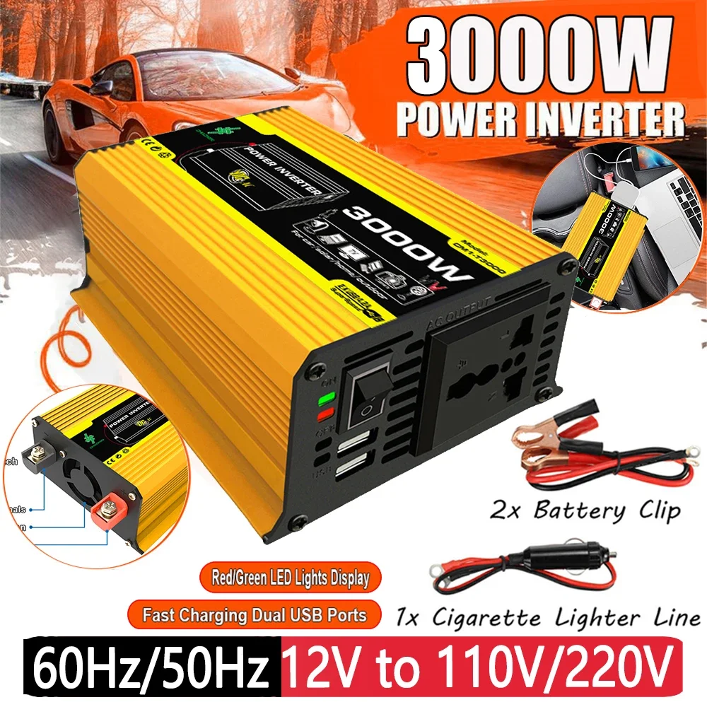 Car 3000W Power Inverter 12v 220v Converter DC 12V to AC 220V 110V Auto Modified Sine Wave USB Charger Car Accessories