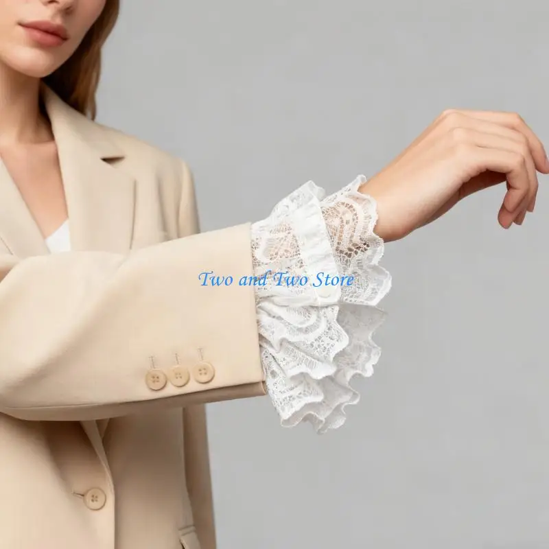 HX6F Polyester Detachable Lace Collar and Cuffs Set Costume Necktie Layered Collar Accessory for Different Season and Occasion
