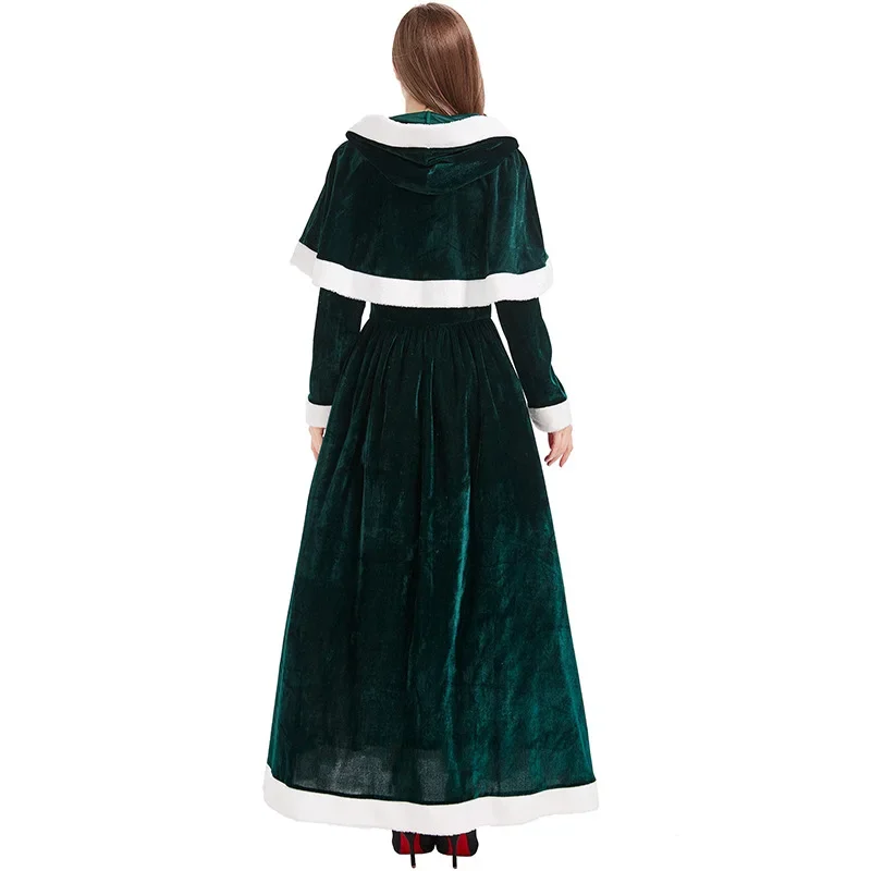 Novo natal deluxe festa vestido vermelho noel palco mostrar desempenho traje natal sra capa + vestido longo tempo de natal cosplay vestido