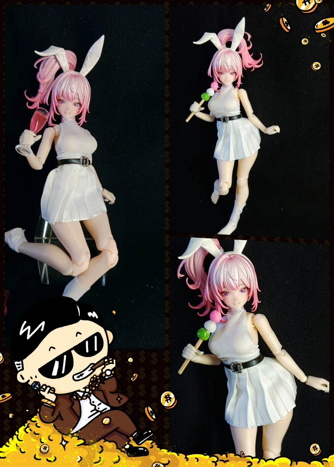 

【Clothing Only】Handmade 1/12 White Backless Top Pleated Skirt Leather Belt Sweet Set For 6inchs Snail shell Action Figures