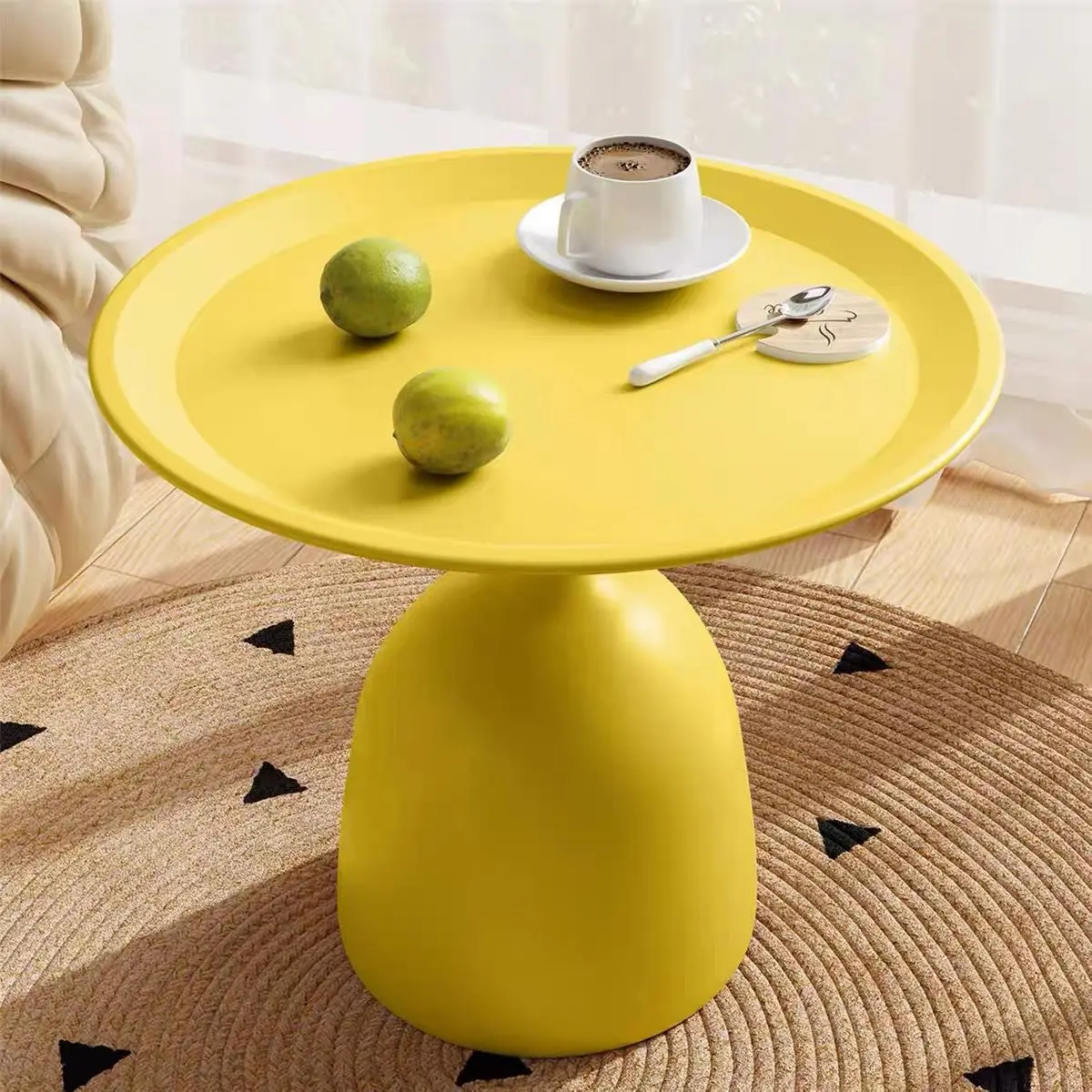 #Cream Small Side Table Living Room Home Simple Iron Round Bedroom Coffee Table Small Apartment Balcony Simple Table