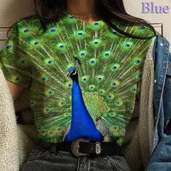 Fashionable Women's Animal 3D Printing Tshirt Peacock Feather Casual T-Shirt Feamle Short Sleeve Cool Tops