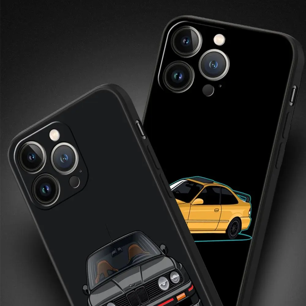 JDM Type R Civic Sport Car Luxury Phone Case For iPhone 13 15 14 12 Mini 11 Pro MAX XR X SE XS 7 8 Plus Silicone Black Cover