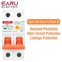 2P 30mA Type AC A B RCBO RCCB MCB Electronic Residual Current Circuit Breaker Over Short Current Leakage Protection EV Charger