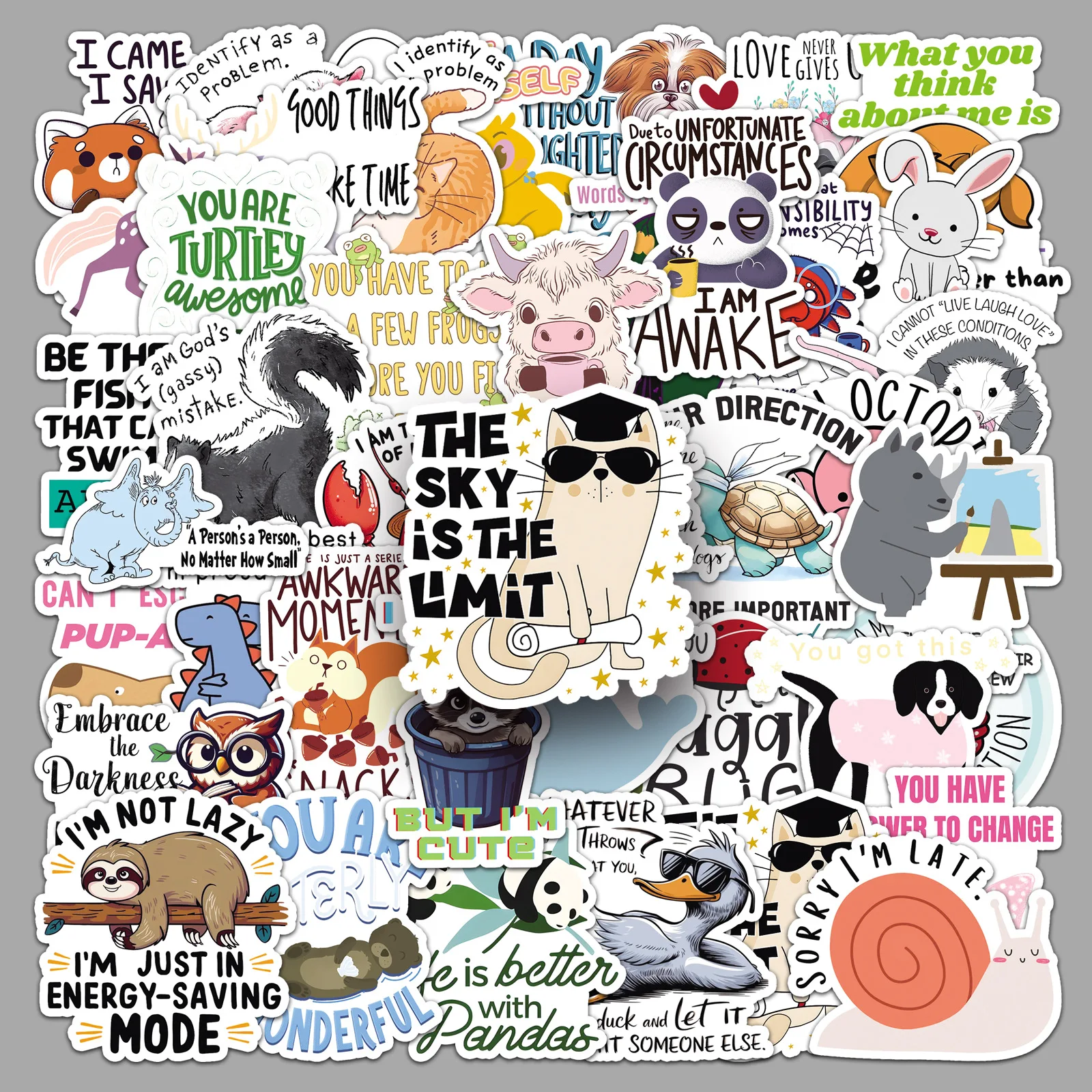 

50PCS Funny Animal Quote Stickers Motivational Cartoon Animal Quotes English DIY Decorable Diary Waterproof Stickers Kids Toy