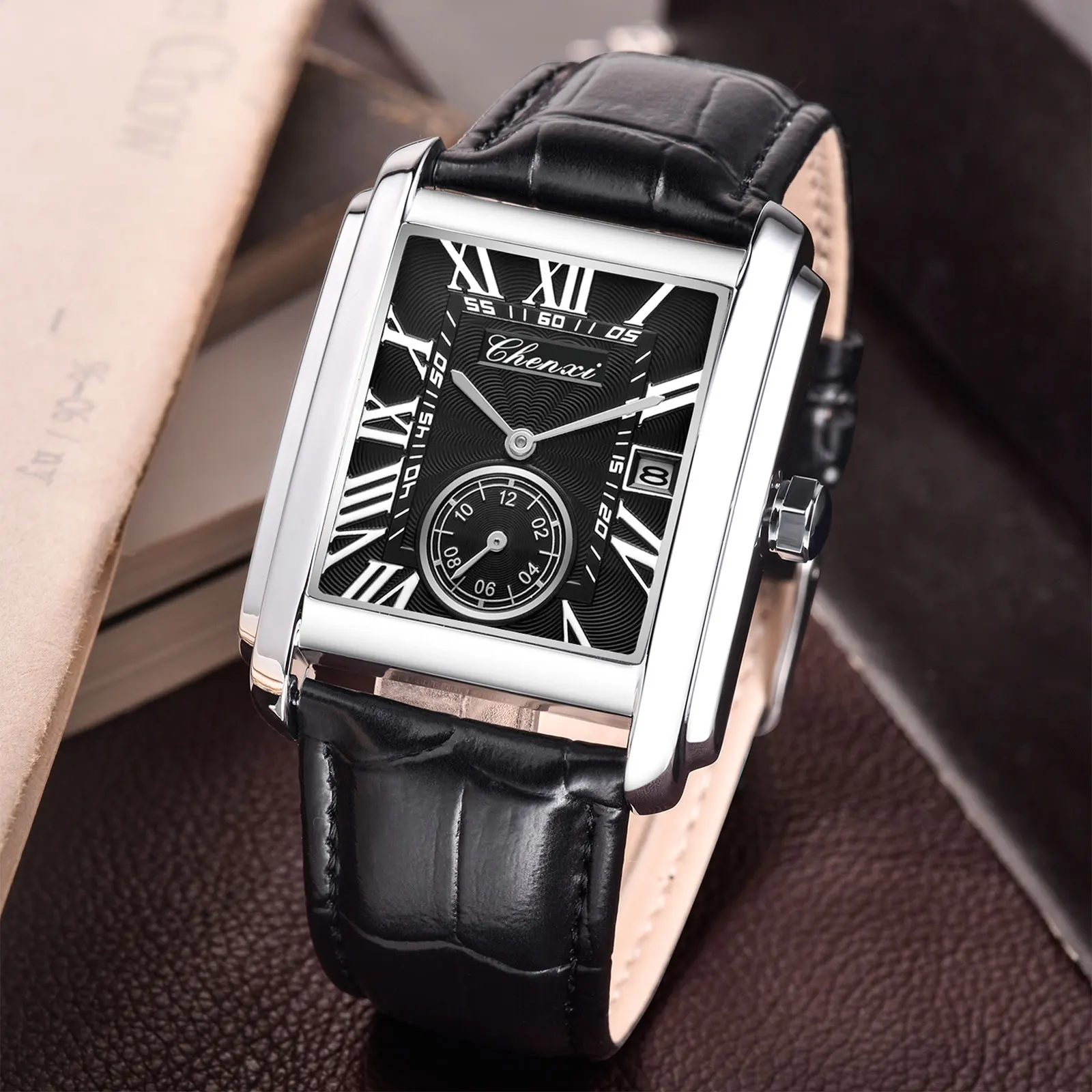 CHENXI Luxury Men's Watches High-end Business Square Dial Leather Quartz Wristwatch Waterproof Calendar Watches For Men