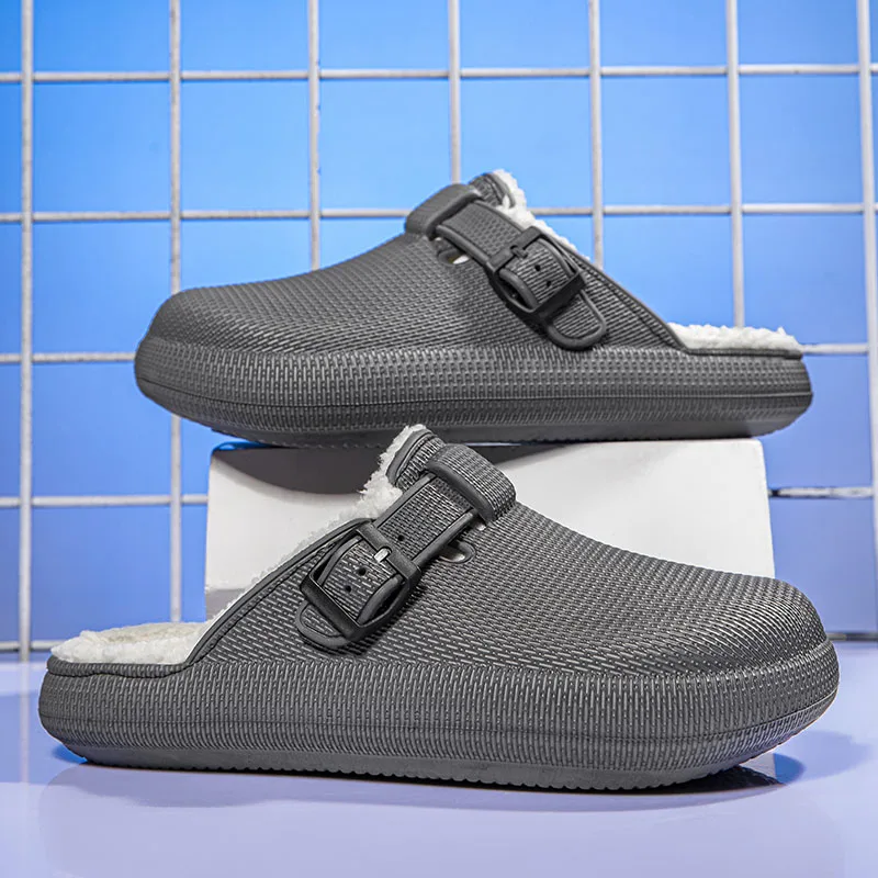 Baotou Cotton Slippers for Men, New Autumn and Winter Models, Fleece-Lined, Warm, Couple's Indoor Cotton Slippers, Slip-On Cotton Shoes for Outdoor Wear