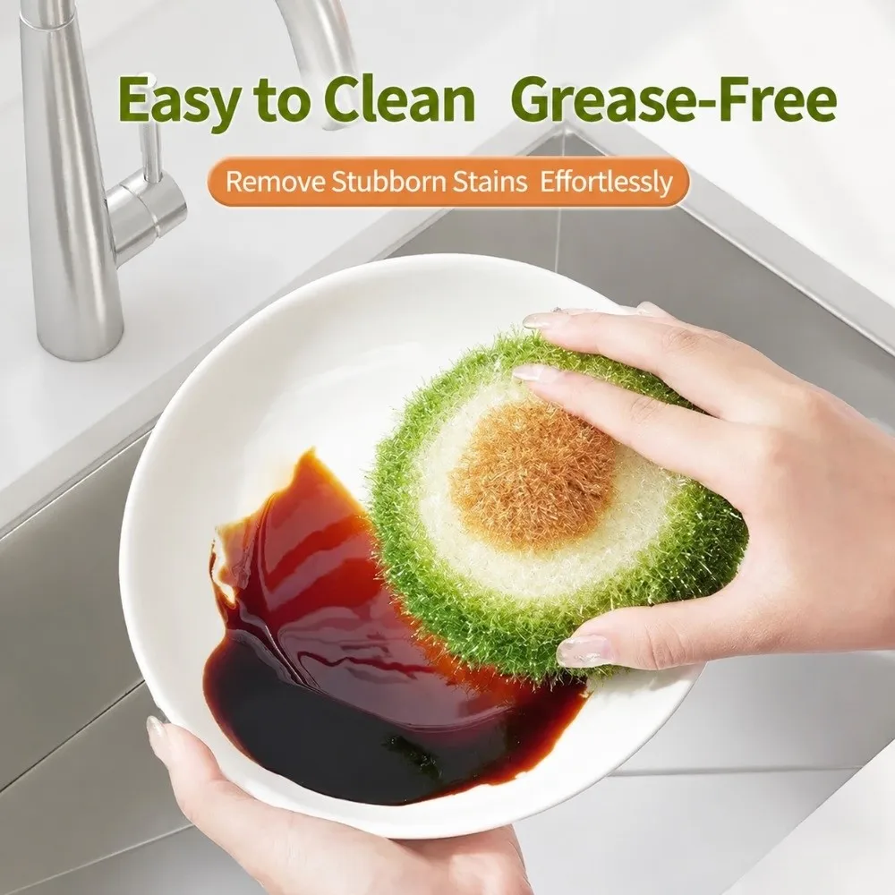 Cute Kitchen Cleaning Cloth Green Pink Non-Damaging Scrubbing Kitchen Rag Pot Scrubbing Avocado Flower Scouring Pad