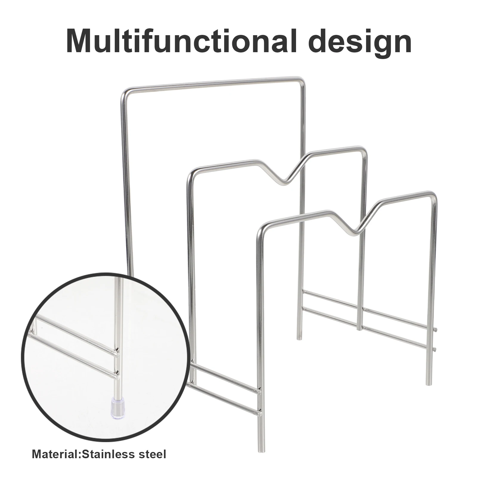 

Stainless Steel Multi layer Rack for Kitchen Storage Lids Silver Chopping Pot Drain Shelving Non scratch Coating Black Simple