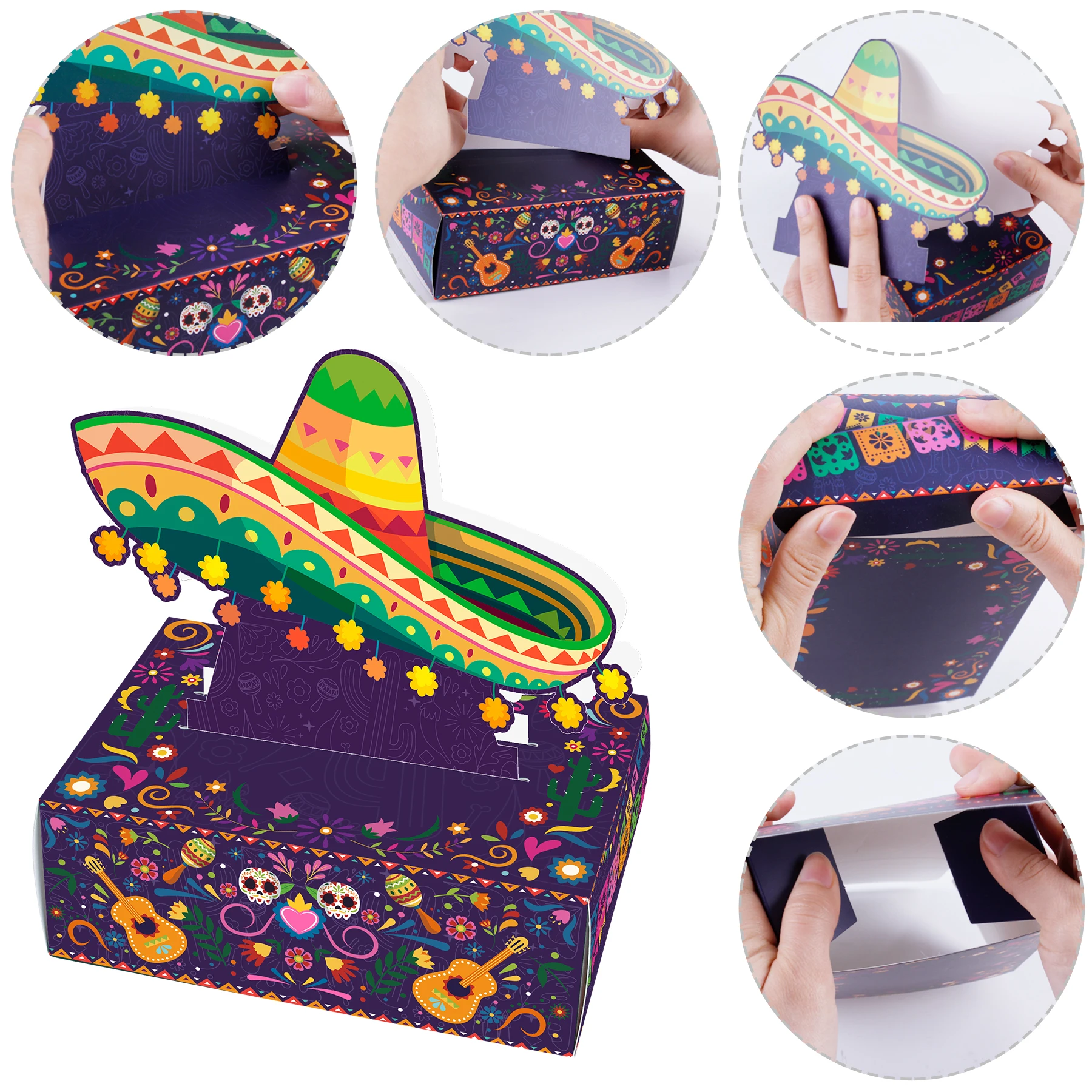 Funny Mexican Fiesta Party Gift Boxes with 6 Toppers & 6 Boxes, Cinco De Mayo Party Candy Goodie Treat Boxes for Party Gifts