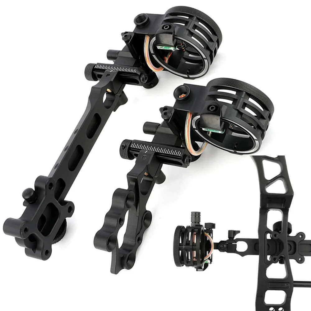 Compound Bow 5 Pin Sight 0.019 Inch Optical Fiber CNC Aluminum Alloy Four Way Adjustable for Left Right Hand Archery Hunting Target Shooting Accessories
