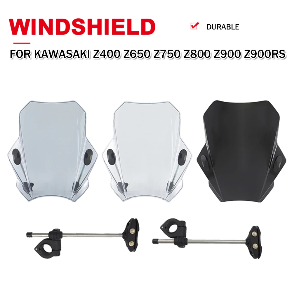 For KAWASAKI Z400 650 750 Z800 Z900 Z900RS Motorcycle Universal Windshield Adjustable Deflector Fairing Wind Screen With Bracket