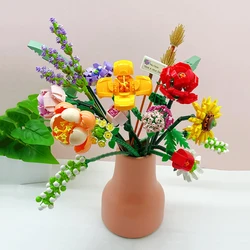 Mini blocs de construction de bouquet créatif pour enfants, plante en pot, fleur, modèle 3D, décoration d'intérieur, bricolage, jouets pour filles, cadeau de vacances