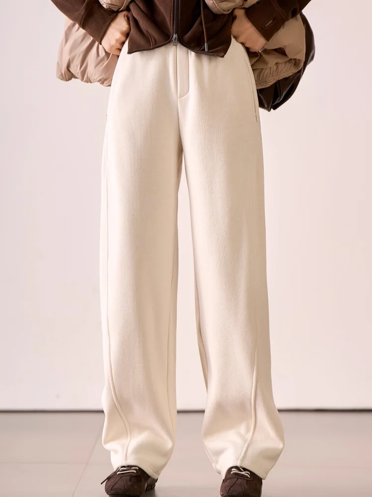 Pantaloni dritti in misto lana Birdtree, pantaloni solidi da donna, con tasche, vita elastica, pantaloni casual autunno inverno 2025 P5N817JF