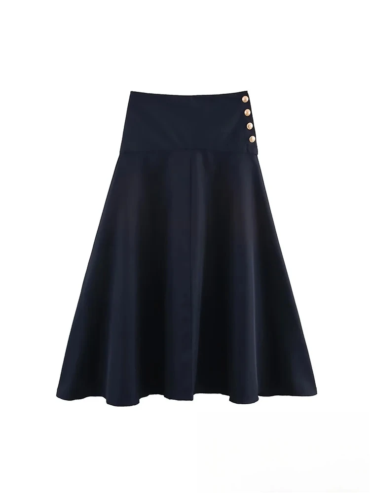 Kondala vintage elegante chique saia feminina cinto sólido botões a linha saia nova moda 2025 primavera verão senhora do escritório saia longa