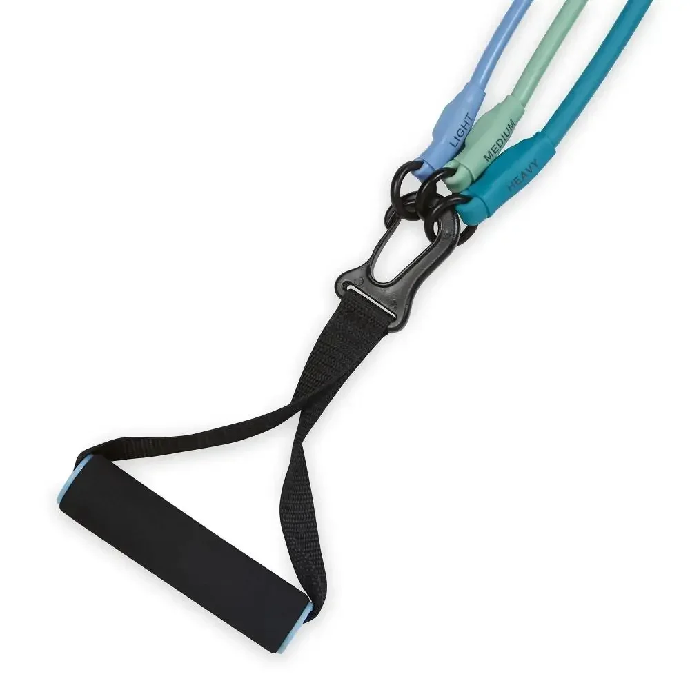 Conjunto de corda de resistência 3 em 1 - tubos intercambiáveis com faixas leves/médias/pesadas para academia em casa, academia de viagem