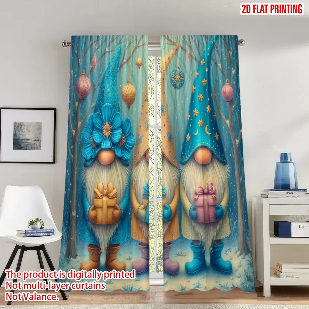 

2pcs 2D flat printing Happy Christmas fashion curtains Christmas Gnomes Winter Snow Gifts Digital Printed Polyester Drapes Party