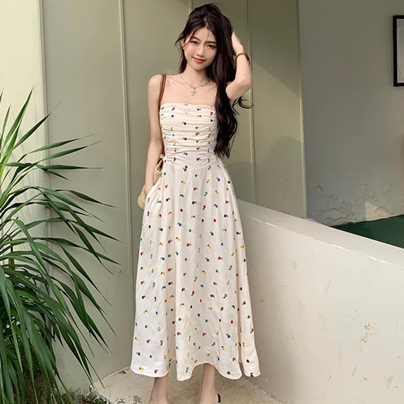 

Summer Floral Printed Strapless A-line Sweet Holiday Beach Women Long Dress