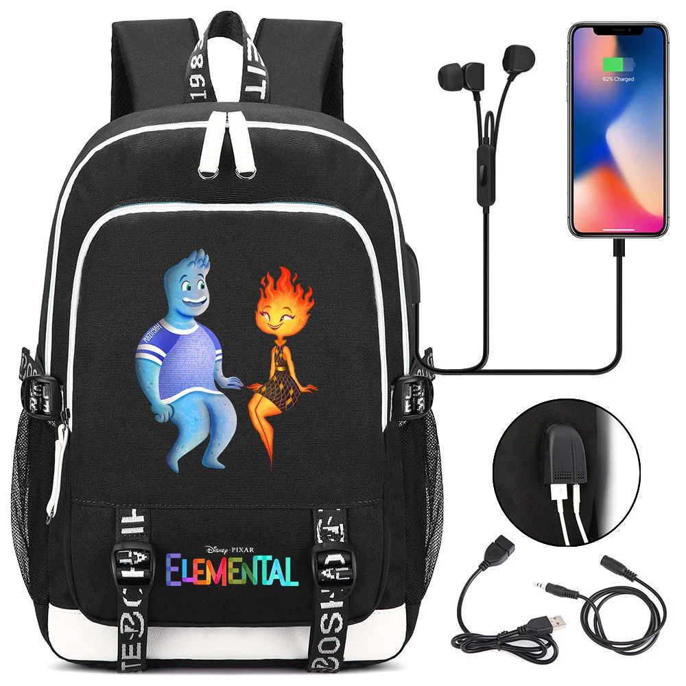 

Disney Elemental School Bags Cartoon Boys Girls Student Book Bag Teenager USB Charging Laptop Backpack Mochila Travel Bag