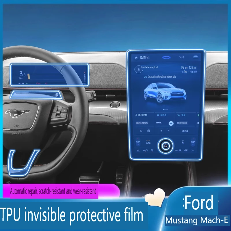 For Ford Mustang Mach-E 2021 Tpu Transparent Film Car Interior Protection Sticker Center Control Navigator Door Car Accessories
