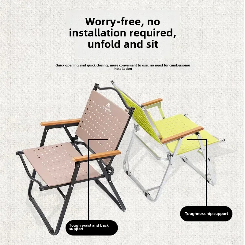 MOUNTAINHIKER Camping Chair Portable Folding Kermit Chair High Load Foldable Travel Wood Chair Outdoor Picnic Relax Fish Chair view 2