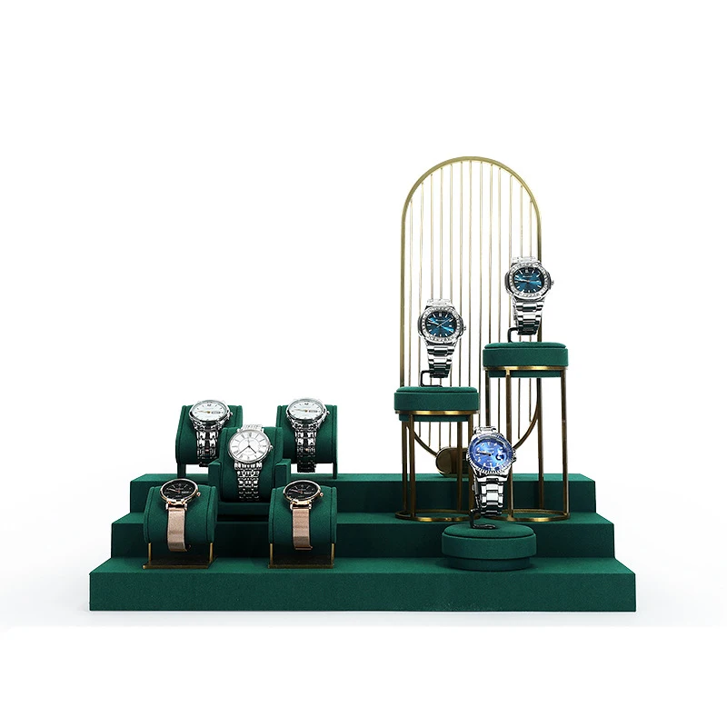 New green super slim hand watch metal backplane window jewelry display stand Watch pillow bag display props bracelet jewelry rac