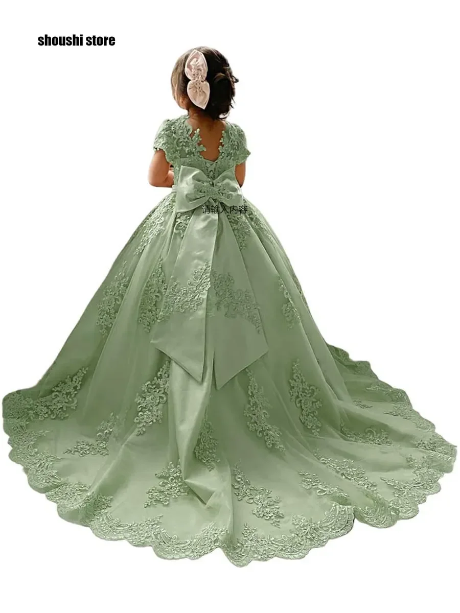 

Платья принцессы с цветочным узором для девочек на свадьбу с бантом и аппликациями из бисера, пышное платье, детские платья с длинным шлейфом для свадебной вечеринки