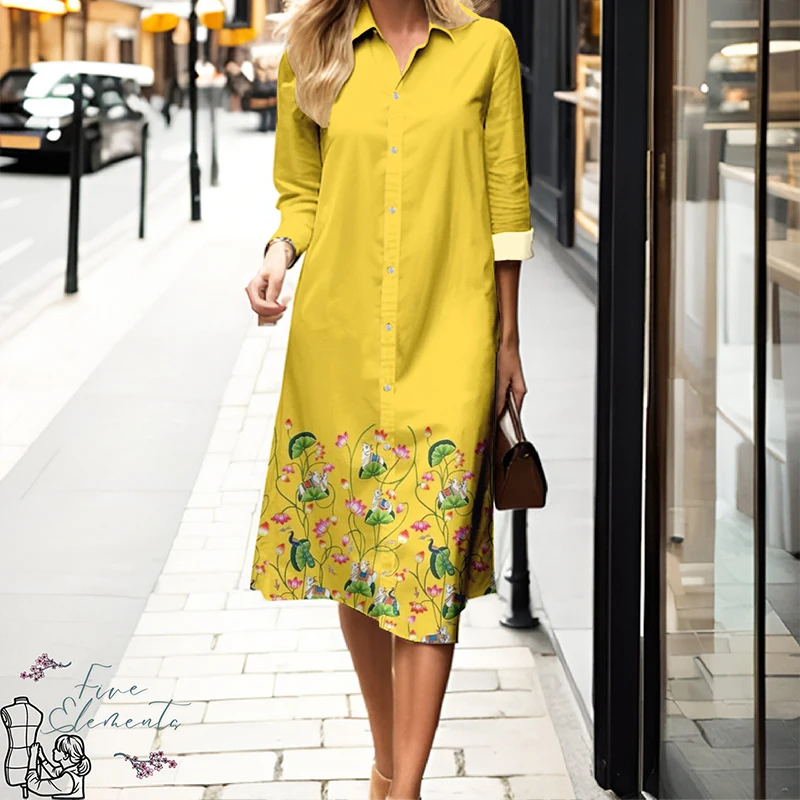 2025 novo vestido feminino de manga comprida com botões premium casual streetwear maxi vestido solto-ajuste longo confortável vestido de camisa com gola