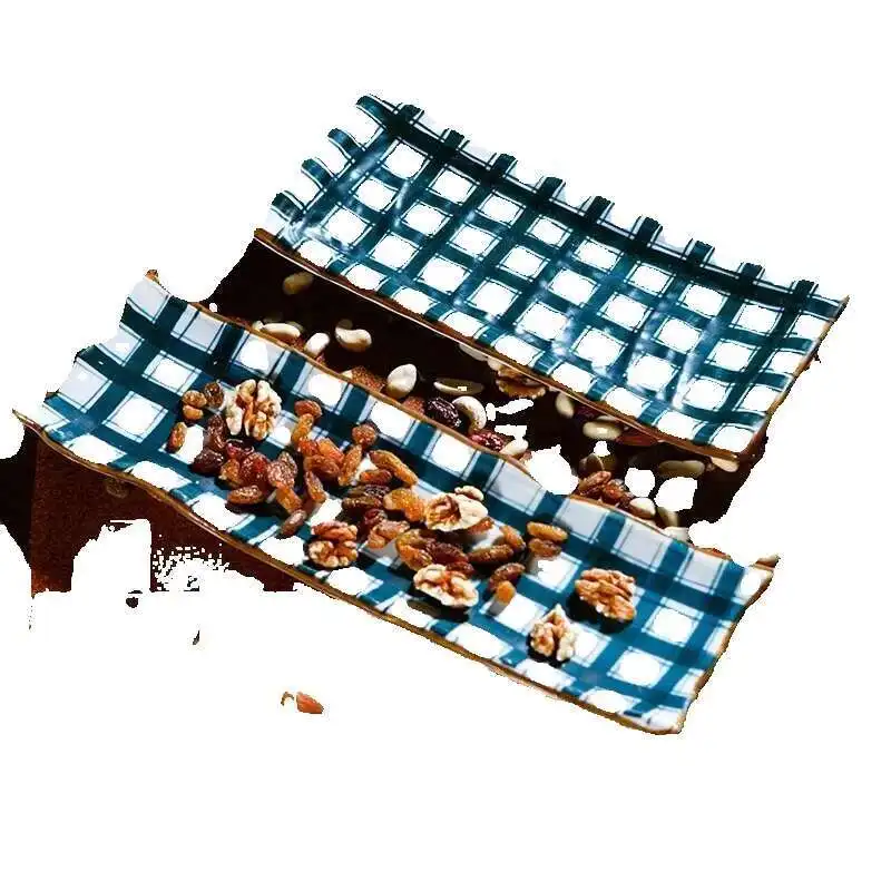 San Fen Shao Japanese Style Rectangular Plate Restaurant Creative Commercial Specialty Ceramic Tableware Grid Cold Dishes Korean