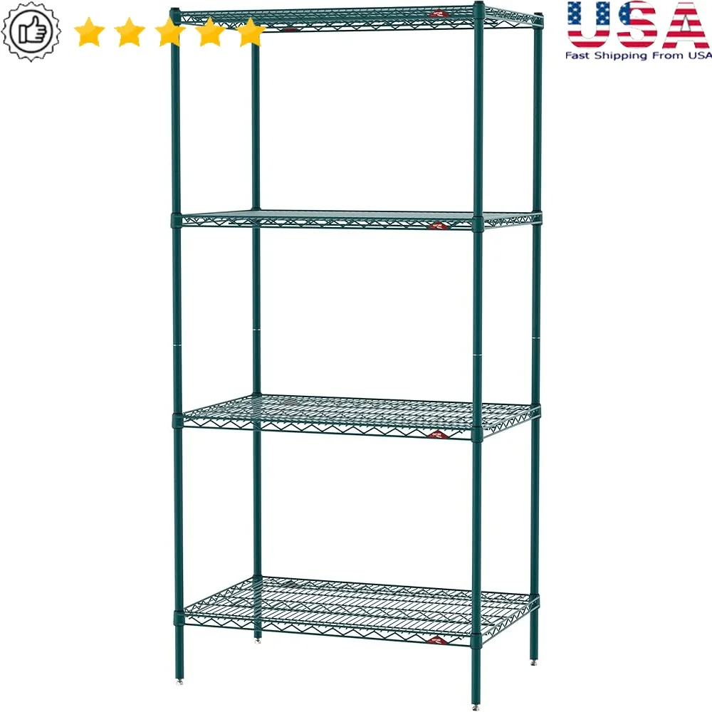 

Heavy Duty Industrial Wire Shelving Unit Adjustable Storage Rack NSF Approved Epoxy Coated Antimicrobial Protection 4 Shelf