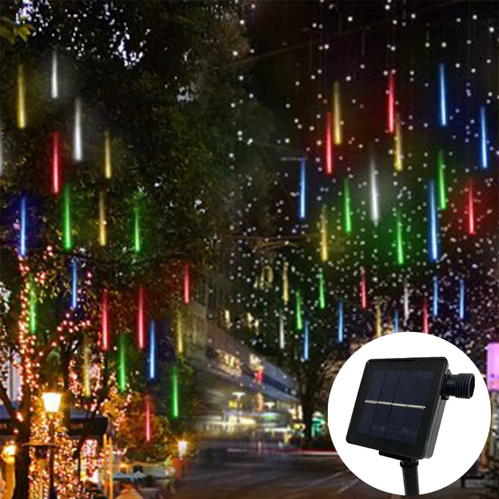 

30cm 50cm 8 Tube LED Meteor Shower Solar Light String Christmas Festoon Lights Fairy Garlan Waterproof Garden Holiday Decoration