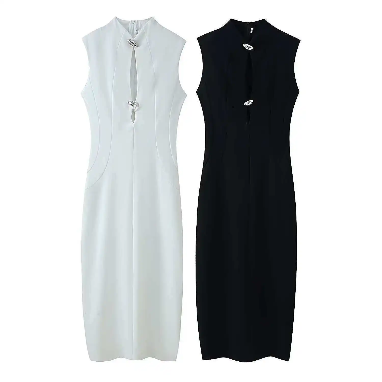 Sleeveless Solid Color Slit Women's Party Bridesmaid Dress Tight Fitting Hollow Out Elegant Sexy Women's Birthday Dress
