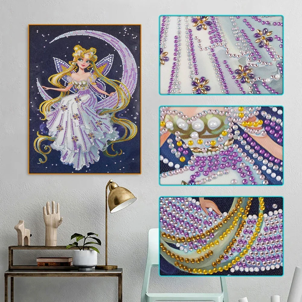 5D DIY Diamond Painting Kit Moon Girl Decoration Partial Special Shaped Drill Jewelry Cross Stitch Diamond Rhinestones Paintings