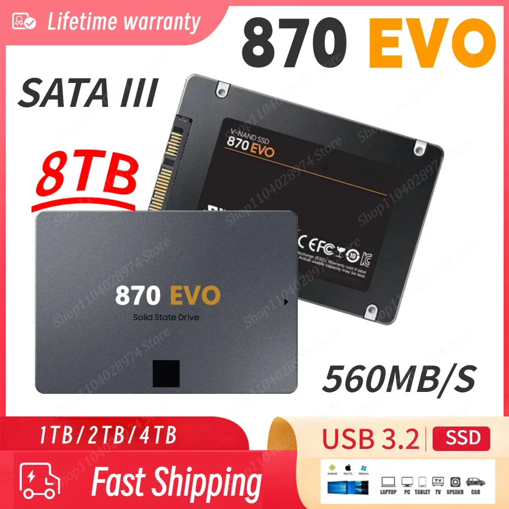 

8TB 870 EVO Internal Solid State Drive Hard Disk SSD Sata III 4TB SSD Drive Hard Disk for Laptop Microcomputer Desktop PS4 PS5