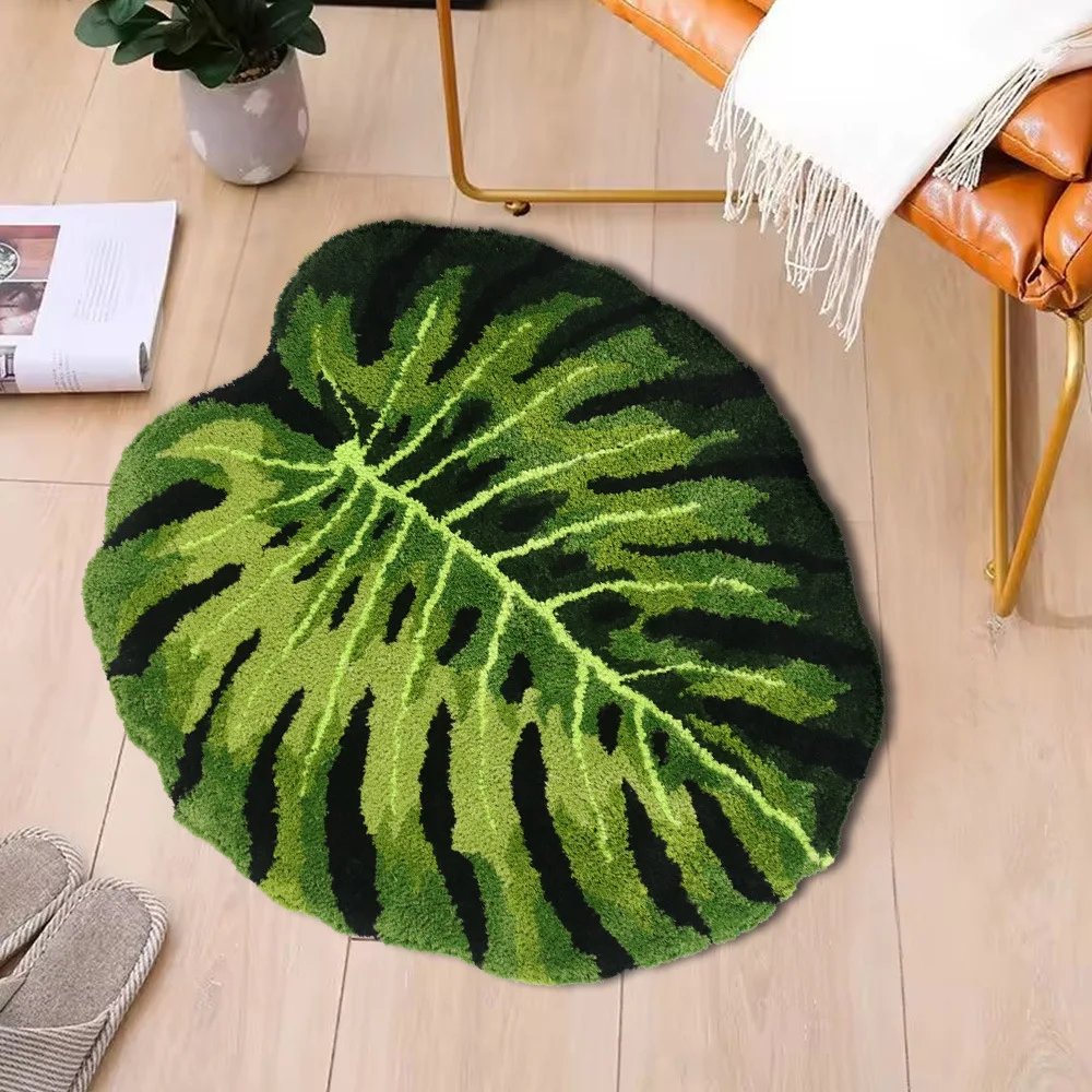 Green Tropical Plant Leaf Turtle Back Bamboo Decorative Tufted Carpet Bedroom Study Balcony Restaurant Floor Mat Bathroom Rug