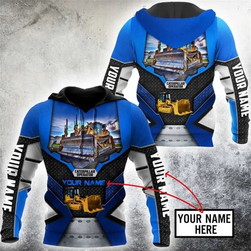 Personalized Custom Name Excavator Operator Graphic Hoodie For Men Women New In 3D Printed Pullovers Sport Sweatshirt Clothes