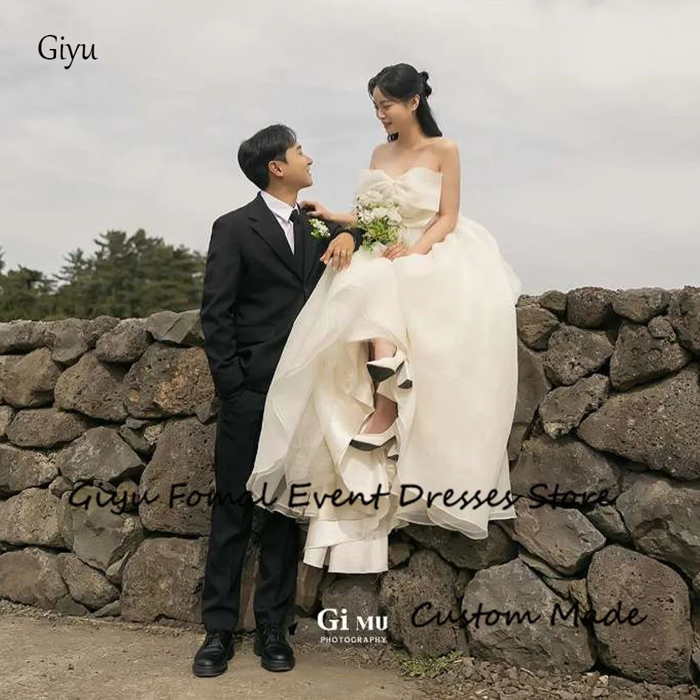 

Giyu Simple Sweetheart Organza Wedding Dresses Korea Photo shoot Sweetheart Bowknot Floor Length Bridal Gowns Corset Back