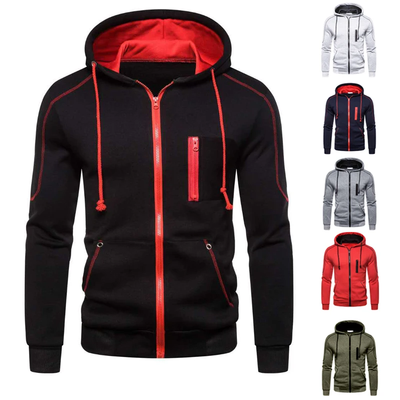 Sudadera con capucha deportiva para hombre, informal, esencial, con forro de invierno, forro polar, bolsillo con cremallera, ropa para todos los días, Sudadera con capucha para exteriores, color negro