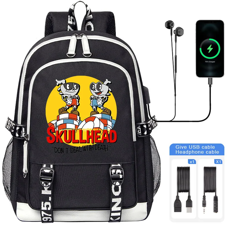 Hot Cuphead Mugman School Bags For Teenager USB Charging Laptop Backpack Boys Girls Student Book Bag Mochila Travel Bag