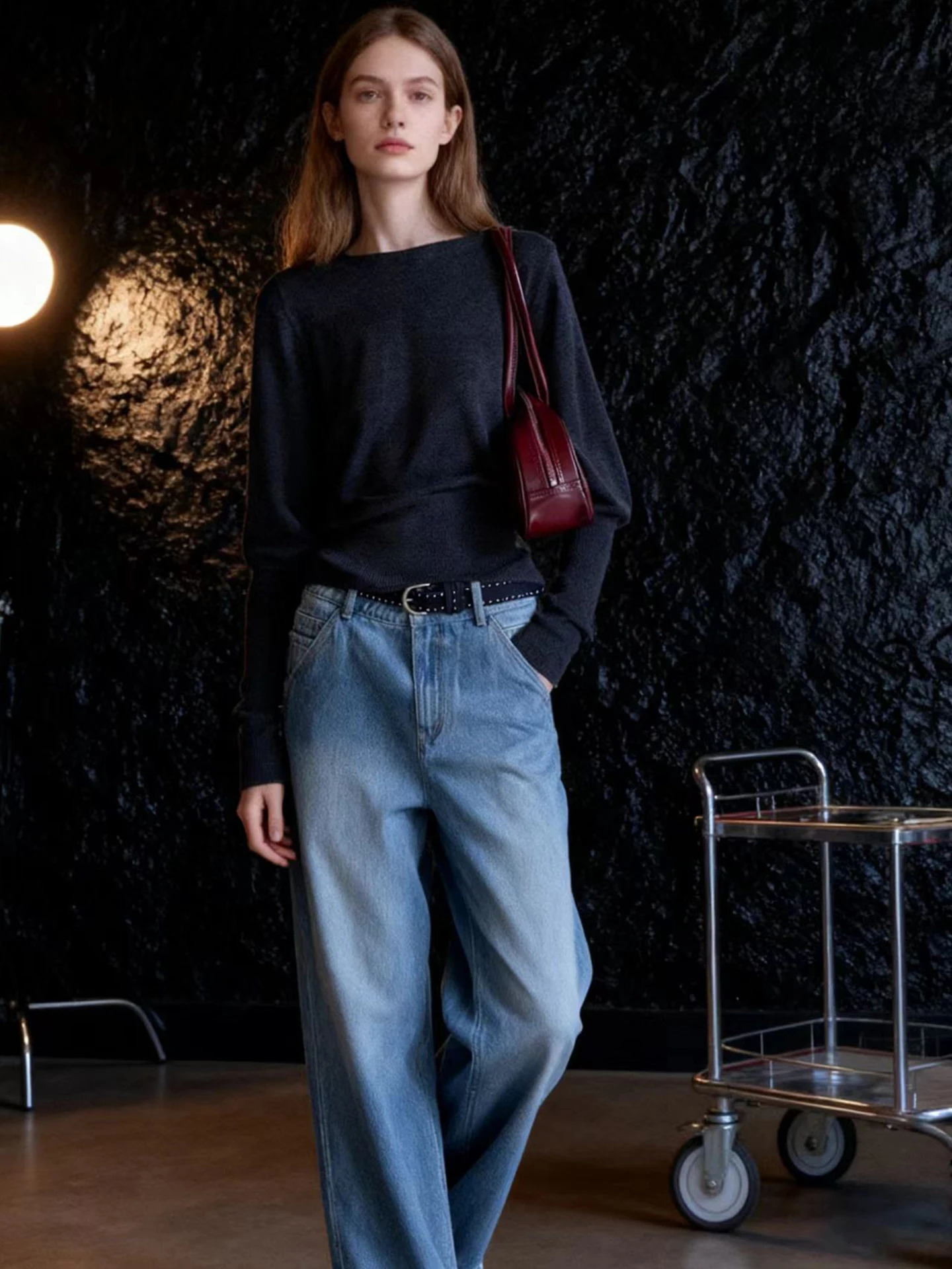 

HUAAPPUW Wool Blend Knitted Sweater round Neck Lamb Sleeve Grey Series Women's Soft Polyester Fiber Winter New Style
