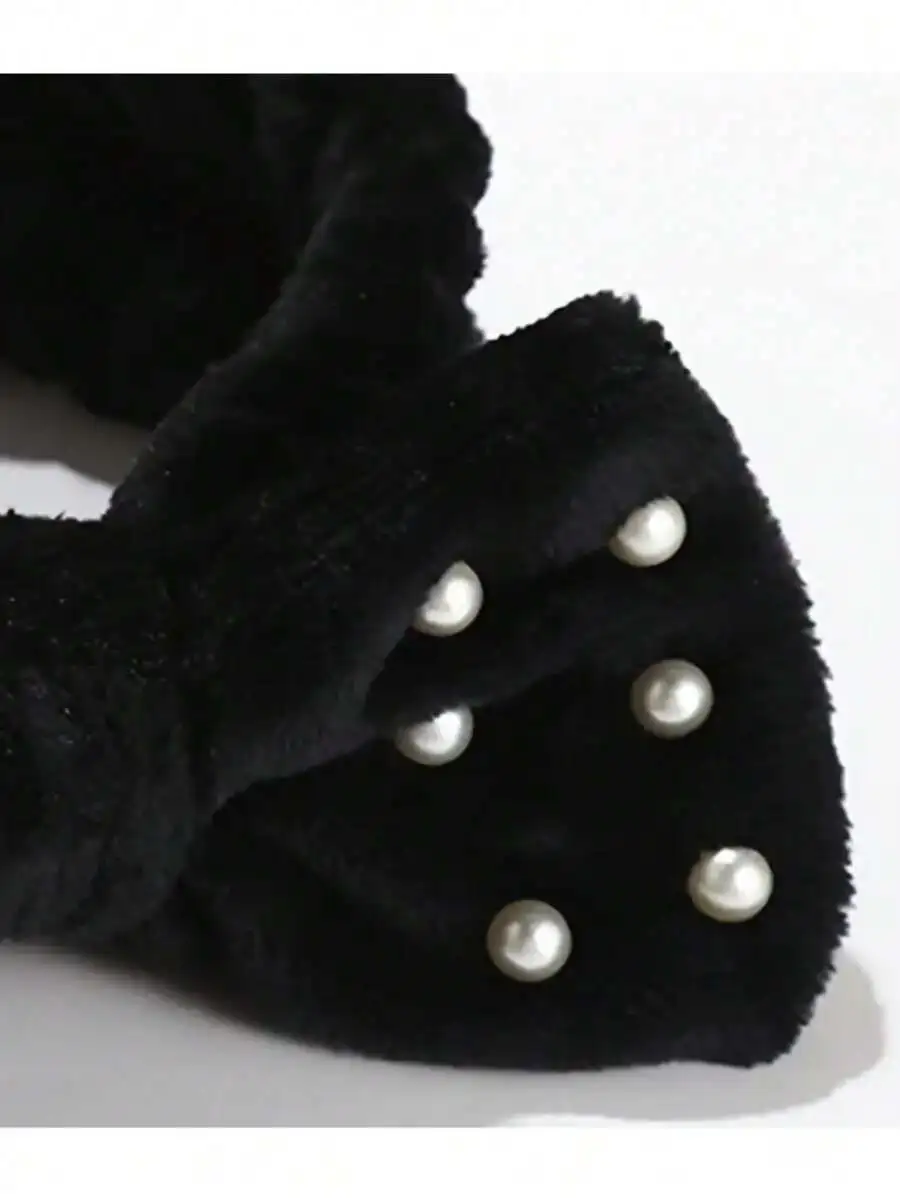 

Soft Microfiber Bow Headband For Women With Pearl Decorations Hair Accessory For Makeup Skincare
