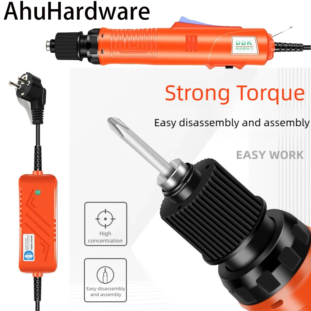 220V DC Power Straight Electrical Screwdriver & 10 Bits Adjustable Speed Industrial Grade In-line Torque Screwdriver Power Tool
