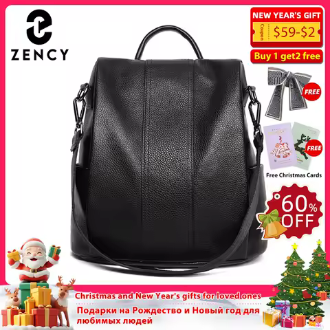 Zency Genuine Leather Women's Backpack Travel Casual Commute Satchel Simple Fashion School Bag Classic Lady Rucksack Satchel