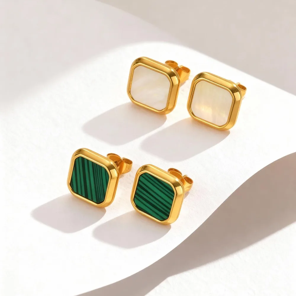 Tigrade العصرية الملكيت شل ساحة وأقراط للنساء الذهب اللون الفولاذ المقاوم للصدأ القرط الذكرى هدايا مجوهرات الحفلات #5