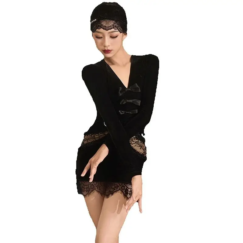 الشتاء الأطفال اللاتينية الرقص المهنية فستان أطفال المخملية قاعة الرقص ملابس للفتيات تشاتشا اللاتينية ملابس الرقص SL14541